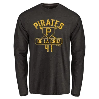 Men's Pittsburgh Pirates Bryan De La Cruz Black Base Runner Long Sleeve T-Shirt