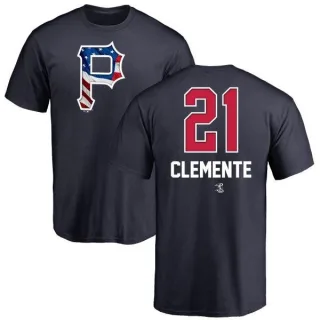 Men's Pittsburgh Pirates Roberto Clemente Navy Name and Number Banner Wave T-Shirt