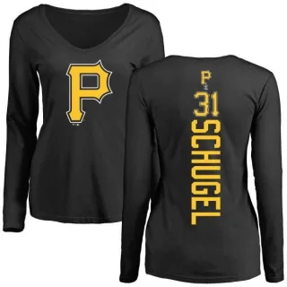 Women's Pittsburgh Pirates A.J. Schugel Black Backer Slim Fit Long Sleeve T-Shirt