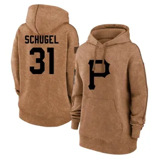 Women's Pittsburgh Pirates A.J. Schugel Brown 2023 Salute to Service Pullover Hoodie