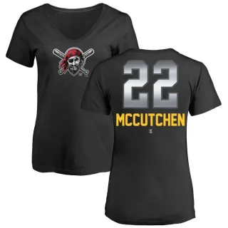 Women's Pittsburgh Pirates Andrew McCutchen Black Midnight Mascot V-Neck T-Shirt