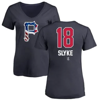 Women's Pittsburgh Pirates Andy Van Slyke Navy Name and Number Banner Wave V-Neck T-Shirt