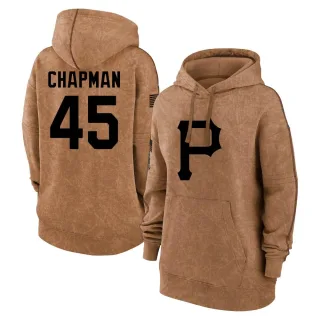 Women's Pittsburgh Pirates Aroldis Chapman Brown 2023 Salute to Service Pullover Hoodie