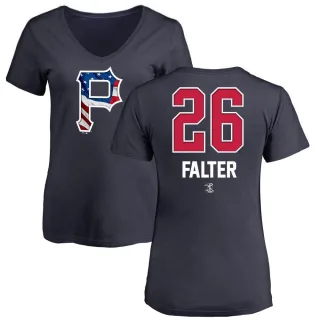 Women's Pittsburgh Pirates Bailey Falter Navy Name and Number Banner Wave V-Neck T-Shirt