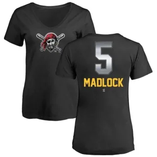 Women's Pittsburgh Pirates Bill Madlock Black Midnight Mascot V-Neck T-Shirt