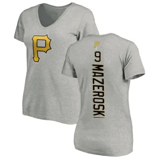 Women's Pittsburgh Pirates Bill Mazeroski Ash Backer Slim Fit T-Shirt