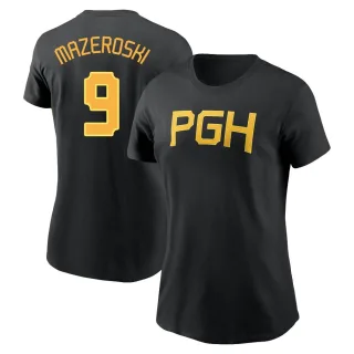 Women's Pittsburgh Pirates Bill Mazeroski Black 2023 City Connect Wordmark T-Shirt