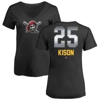 Women's Pittsburgh Pirates Bruce Kison Black Midnight Mascot V-Neck T-Shirt