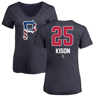 Women's Pittsburgh Pirates Bruce Kison Navy Name and Number Banner Wave V-Neck T-Shirt