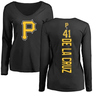 Women's Pittsburgh Pirates Bryan De La Cruz Black Backer Slim Fit Long Sleeve T-Shirt