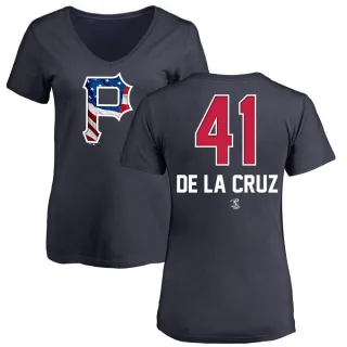 Women's Pittsburgh Pirates Bryan De La Cruz Navy Name and Number Banner Wave V-Neck T-Shirt