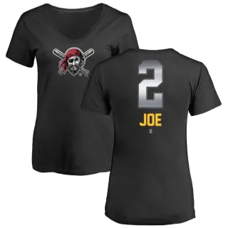 Women's Pittsburgh Pirates Connor Joe Black Midnight Mascot V-Neck T-Shirt