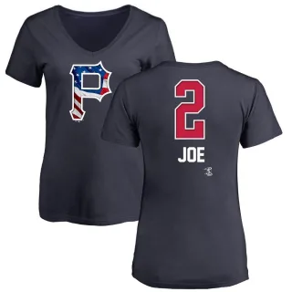 Women's Pittsburgh Pirates Connor Joe Navy Name and Number Banner Wave V-Neck T-Shirt