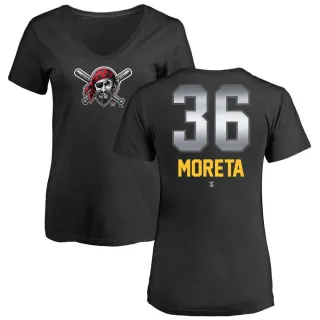 Women's Pittsburgh Pirates Dauri Moreta Black Midnight Mascot V-Neck T-Shirt