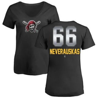 Women's Pittsburgh Pirates Dovydas Neverauskas Black Midnight Mascot V-Neck T-Shirt