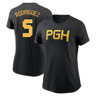 Women's Pittsburgh Pirates Endy Rodriguez Black 2023 City Connect Wordmark T-Shirt