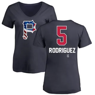 Women's Pittsburgh Pirates Endy Rodriguez Navy Name and Number Banner Wave V-Neck T-Shirt