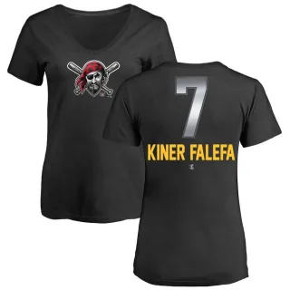 Women's Pittsburgh Pirates Isiah Kiner-Falefa Black Midnight Mascot V-Neck T-Shirt