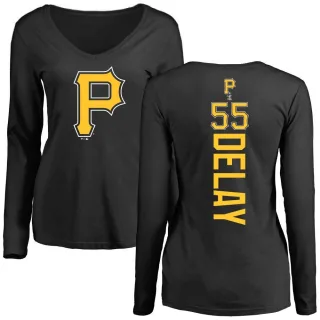 Women's Pittsburgh Pirates Jason Delay Black Backer Slim Fit Long Sleeve T-Shirt