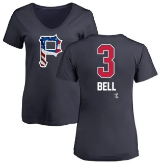 Women's Pittsburgh Pirates Jay Bell Navy Name and Number Banner Wave V-Neck T-Shirt