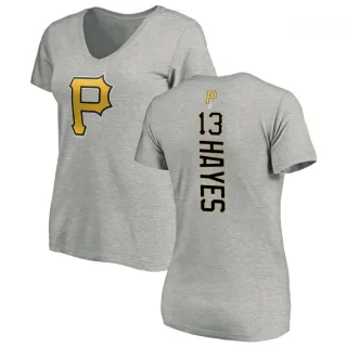 Women's Pittsburgh Pirates Ke'Bryan Hayes Ash Backer Slim Fit T-Shirt