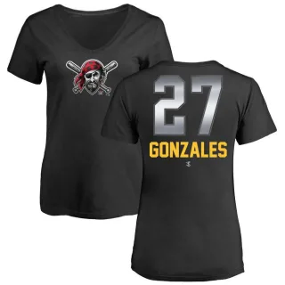 Women's Pittsburgh Pirates Marco Gonzales Black Midnight Mascot V-Neck T-Shirt