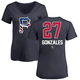 Women's Pittsburgh Pirates Marco Gonzales Navy Name and Number Banner Wave V-Neck T-Shirt