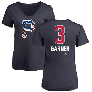 Women's Pittsburgh Pirates Phil Garner Navy Name and Number Banner Wave V-Neck T-Shirt