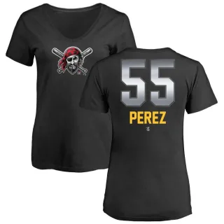 Women's Pittsburgh Pirates Roberto Perez Black Midnight Mascot V-Neck T-Shirt