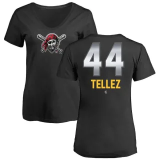 Women's Pittsburgh Pirates Rowdy Tellez Black Midnight Mascot V-Neck T-Shirt