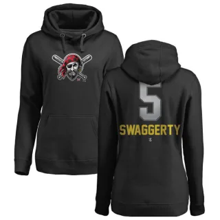 Women's Pittsburgh Pirates Travis Swaggerty Black Branded Midnight Mascot Pullover Hoodie -