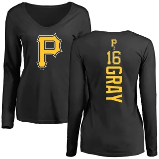 Women's Pittsburgh Pirates Tristan Gray Black Backer Slim Fit Long Sleeve T-Shirt