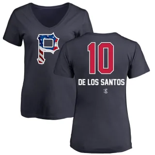 Women's Pittsburgh Pirates Yordany De Los Santos Navy Name and Number Banner Wave V-Neck T-Shirt